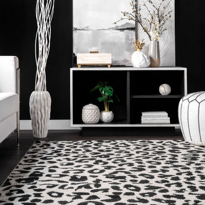 Dark Grey Tufted Leopard Print 8' x 10' Synthetic Area Rug