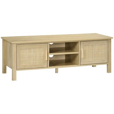 47" Wood TV Stand Entertainment Center with Rattan Door, Adjustable Shelf, and Storage Cabinets for Living Room and Bedroom