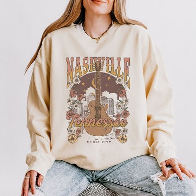 Simply Sage Market Women's Lightweight Garment Dyed Graphic Sweatshirt Nashville Tennessee Flowers