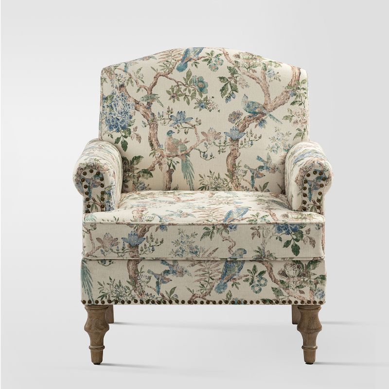 Yahweh Wooden Upholstered  Floral Pattern Design Armchair with Panel Arms and Camelback for Bedroom  | ARTFUL LIVING DESIGN, 1 of 11