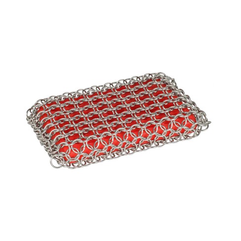 Lodge Chainmail Scrubber Red: Stainless Steel Cast Iron Cleaning 