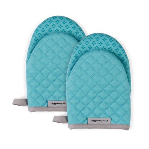 Kitchenaid 2pk Cotton Asteroid Mini Oven Mitts, Light Teal : Target