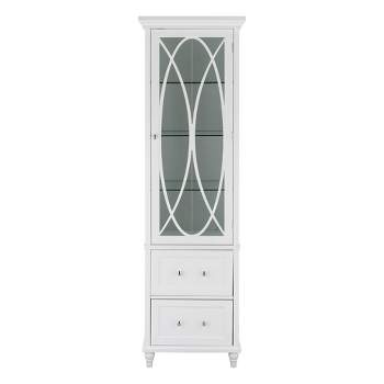 60" High Florence Linen Tower with Three Adjustable Tempered Glass Shelves and Two Drawers White - Teamson Home