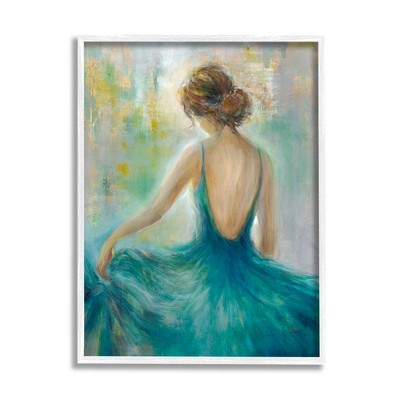 Stupell Industries Woman Green Dress Painting Framed Giclee Art