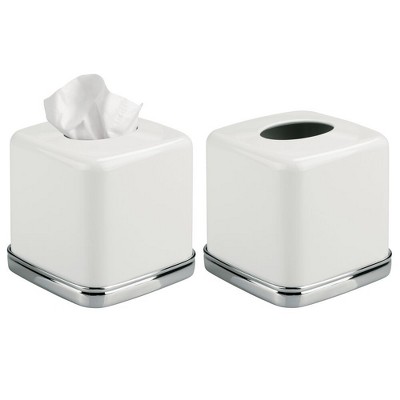 iDesign Square Tissue Box Cover for Bathroom - Set of 2 - White/Chrome