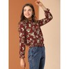 INSPIRE CHIC Women's Smocked Waist Ruffled Hem Stand Collar Floral Dots Blouse - 2 of 4