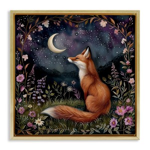 Stupell Industries Woodland Fox Night Forest Black Floater Framed Canvas Wall Art - 1 of 4