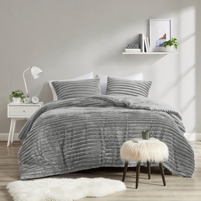 3 Pcs Cozy Plush Bedding Comforter Set, Premium Flannel Super Soft Ribbed Blanket, All Season Fluffy Cozy Lightweight Bed Set with Matching Shams