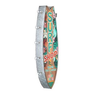 American Art Decor Metal LED Surf Shop Rentals Surf Lessons and Good Vibes Marquee Sign: Vintage Style, Vertical Display - 1 of 4