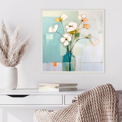 Flowers on the Window V Abstract Canvas Print in White Floater Frame