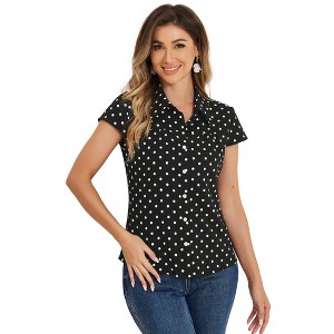 INSPIRE CHIC Women's Short Sleeve Vintage Polka Dots Button Up Blouse - 1 of 4