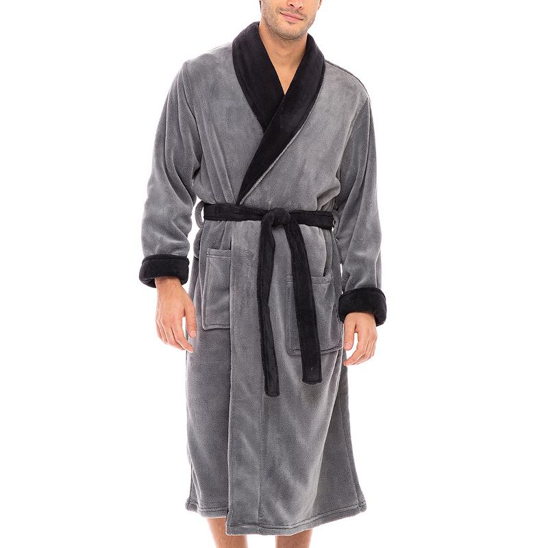 Men's Plush Fleece Robe, Soft Cozy Warm Wrap Around Bathrobe, 1 of 9