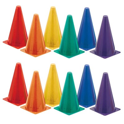Champion Sports Hi-Visibility Plastic Cone Set, Assorted Fluorescent Colors, Set of 12