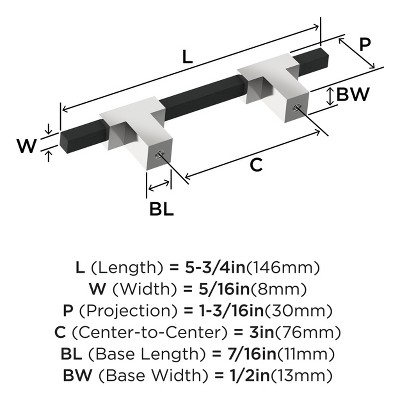 3" Polished Chrome and Matte Black Cabinet Pull Bar