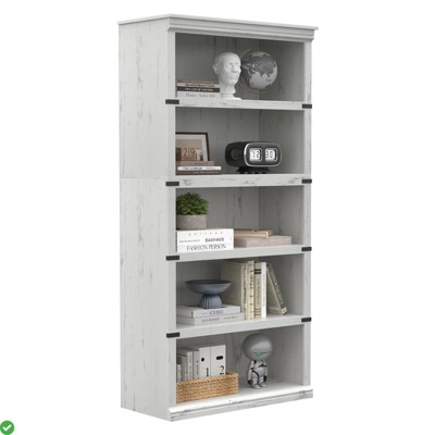Space-Saving 5-Tier Bookcase - 67.4"H Woodgrain Display Storage Shelves, Modern Profile