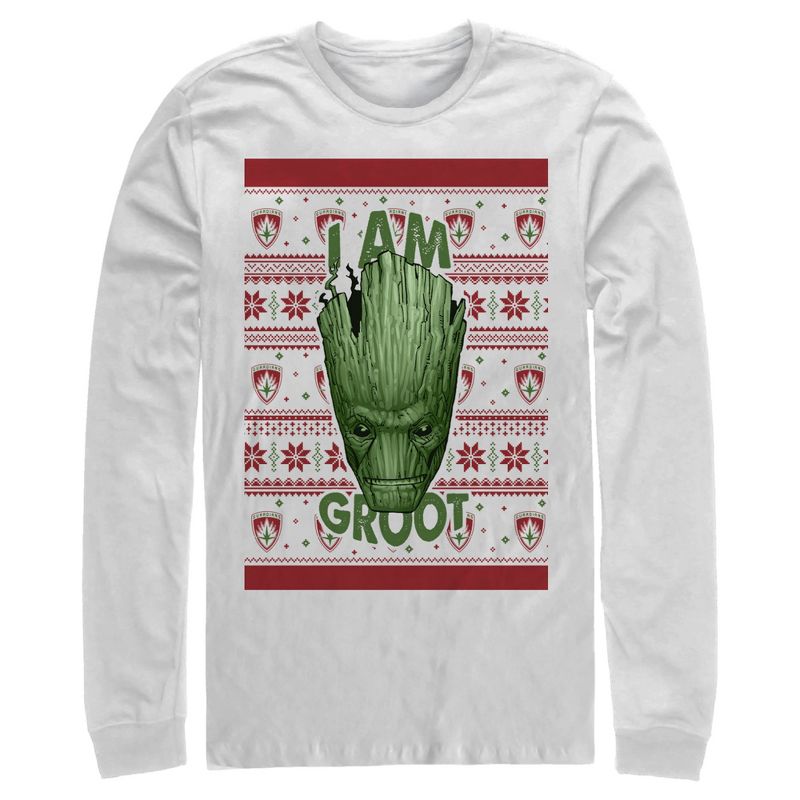Men's Marvel Ugly Christmas Guardians of the Galaxy Groot Portrait Long Sleeve Shirt, 1 of 4