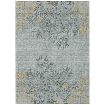 Gray Charcoal And Gold Floral Washable Indoor Outdoor Area Rug