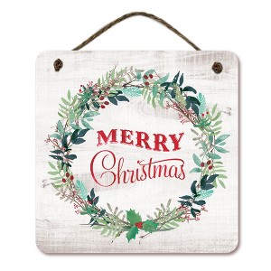 Courtside Market Merry Christmas Wreath 12x12 Hanging Artboard with Twine - 1 of 2