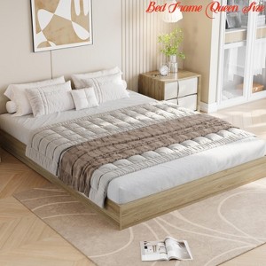 Wood Platform Bed Frame King/QUEEN/Full/ Twin-XL /Twin Size, Floor-Standing Bed Frame with Wooden Slat, Easy Assembly Natural - 1 of 4