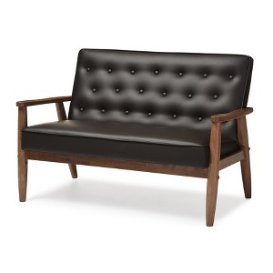 Sorrento Mid-Century Retro Modern Faux Leather Upholstered Wooden 2 Seater Loveseat - Baxton Studio - 1 of 4