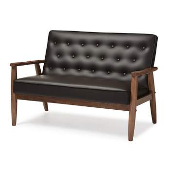 Sorrento Mid-Century Retro Modern Faux Leather Upholstered Wooden 2 Seater Loveseat - Baxton Studio