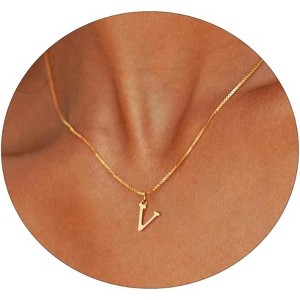 Gold Initial Necklace for Women, 14K Gold Plated Dainty Letter Pendant on Box Chain - 1 of 4