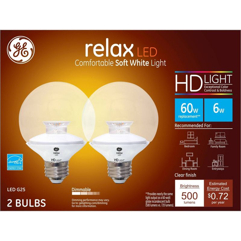 GE 2pk 5.5W 60W Equivalent Relax LED HD Light Bulbs Soft White, 1 of 6