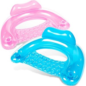 Jasonwell 2-Pack Inflatable Pool Chairs with Cup Holders, 49"x35" Blow-up Hammock Noodle Mat for Summer Fun, Blue & Pink - 1 of 4