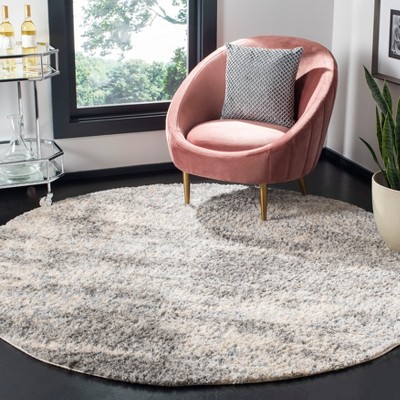 Grey and Cream Round Synthetic Shag Area Rug, 3'3"