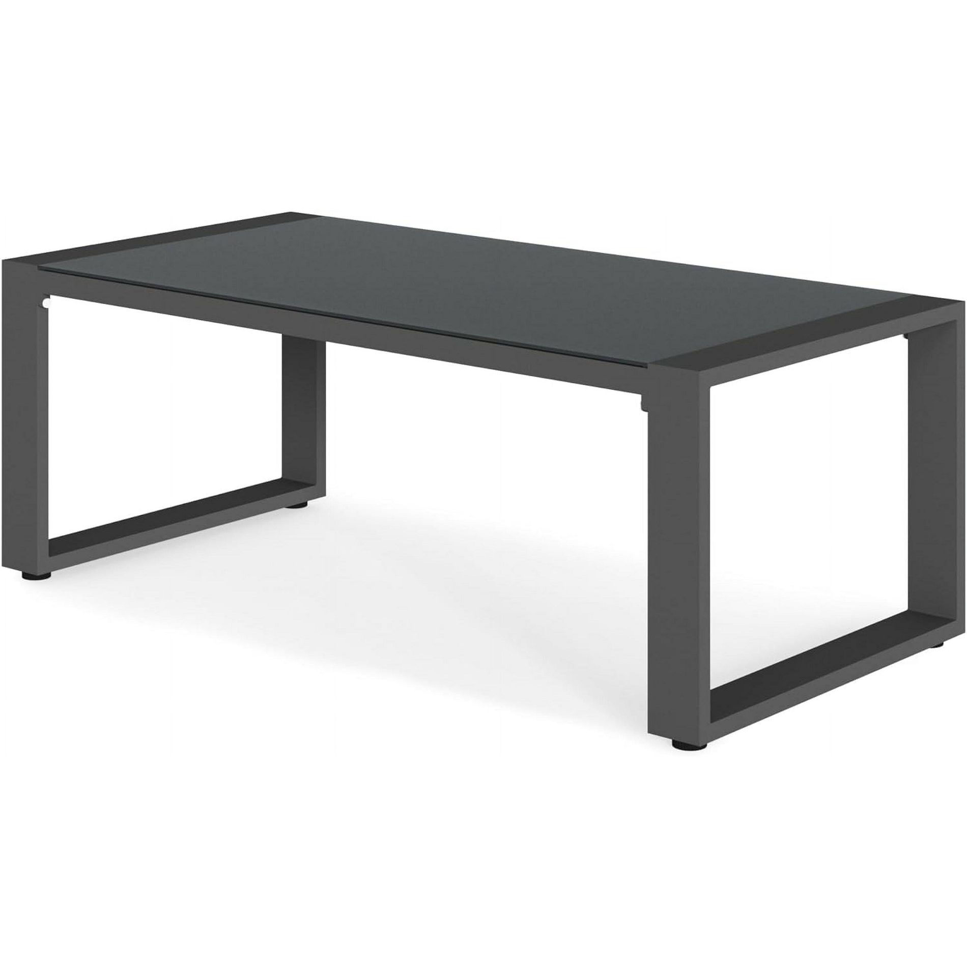 Heynemo Aluminum Outdoor Coffee Table, All-Weather Metal Rectangular Patio Side Table with Tempered Glass Top, for Porch Backyard Garden, Grey Gray