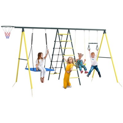 Outsunny Metal Swing Set for Backyard for Ages 3-8