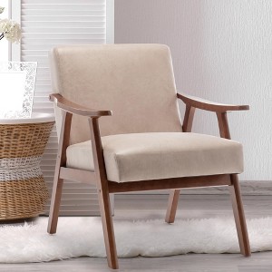 Accent Chair, Living Room Chairs with Solid Wood Frame, Mid Century Modern Chair Ergonomic Backrest for Bedroom, Reading Room - 1 of 4