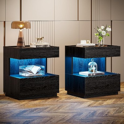 Tribesigns Black Nightstand,  Night Stand with 2 Drawers, Wooden Bedside End Table for Bedroom, Living Room