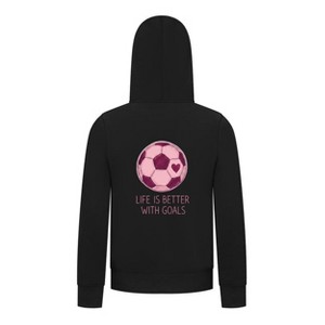 Everyday Kids Sports Collection Life-Is-Better-With-Goals Soccer Girls Zip Up Hoodie – Pink Heart Ball Graphic Sweatshirt - 1 of 4