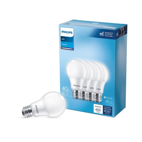 Philips LED 40W Frosted Daylight A19 4P Non-Dim T20: 450 Lumens, 5000K, E26 Base, 10-Year Life, Damp Location Suitable - image 1 of 4