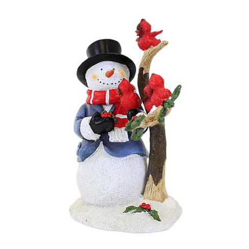 Christmas Snowman With Cardinals. - One Figurine 8.75 Inches - Holly Tree  Snow - 135421 - Polyresin - Multicolored : Target