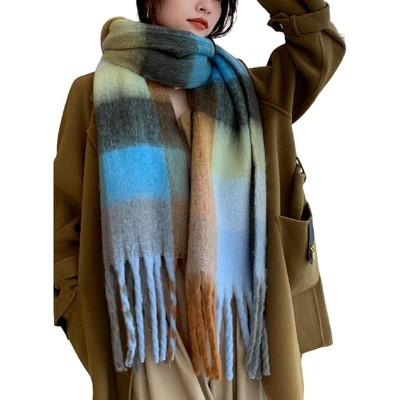 MSDC Winter Women Warm Scarf Long Shawl Large Scarves Cold Weather Thick Blanket Scarfs Colorful Plaid