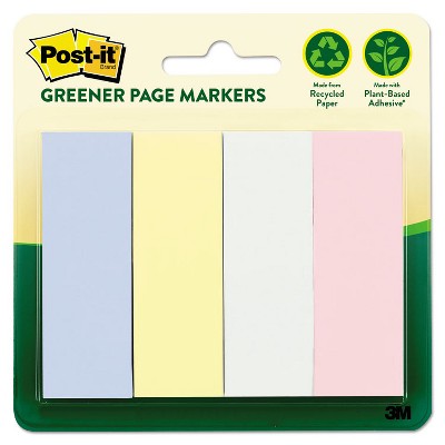 Post-it Greener Page Markers Greener Page Flags Pastel 50 Strips/Pad 4 Pads/Pack 6714RPA