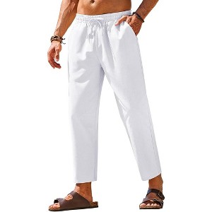 COOFANDY Mens Linen Casual Pants Elastic Waist Drawstring Trousers Yoga Beach Summer Pants - 1 of 4
