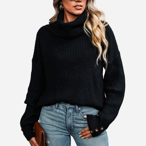 Women's Crochet Turtleneck Knit Sweater - Cupshe -black : Target