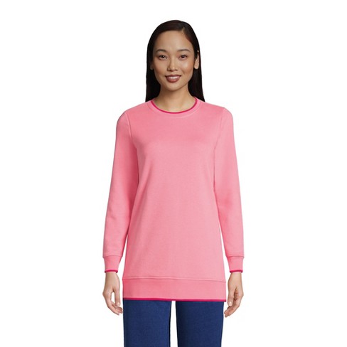 Lands' End Women's Serious Sweats Crewneck Long Sleeve Sweatshirt Tunic -  Medium - Salt Washed Pink/hot Pink Mix : Target