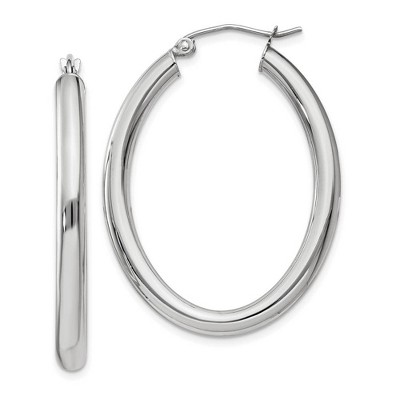 Black Bow Jewelry 3.5mm x 38mm Polished 14k White Gold Classic Oval Tube Hoop Earrings