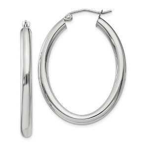 Black Bow Jewelry 3.5mm x 38mm Polished 14k White Gold Classic Oval Tube Hoop Earrings - 1 of 4