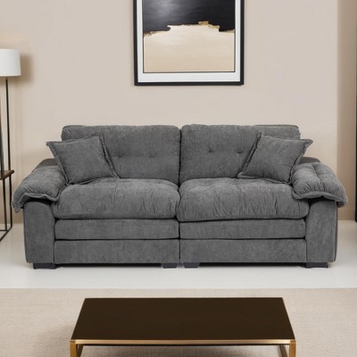 84" Chenille Comfy Deep Seat Loveseat,2-Seater Cloud Sofa,Modern Cozy Recliner Couch with 2 Throw Pillows - Leovsnove