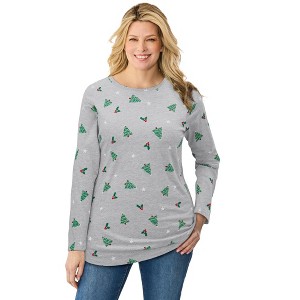 Woman Within Perfect Printed Long-Sleeve Crewneck Tee - 1 of 4
