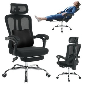 High Back Ergonomic Office Chair with Mesh Back, Retractable Footrest, Adjustable Headrest & Lumbar Support, Wide Computer Chair with Wheels, Beige - 1 of 4
