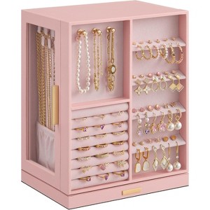 360° Rotating, Jewelry Storage Case with 5 Drawers, Jewelry Organizer, Glass Window - 1 of 4