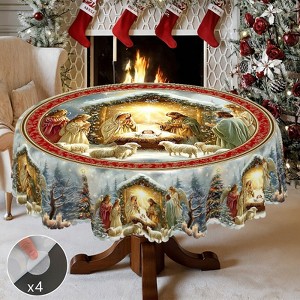 Christmas Tablecloth, Snowman Snowflake Stain-Resistant Dining Table Cover for Holiday Decor - 1 of 4