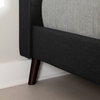 Matte Charcoal Upholstered Queen Bed with Headboard and Slats