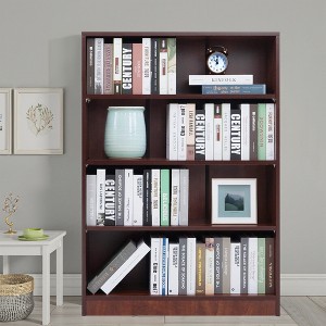 MAYEERTY Brown 4-Shelf Modern Wood Bookcase 48 Tall Bedroom Living Room Manga Library - 1 of 4